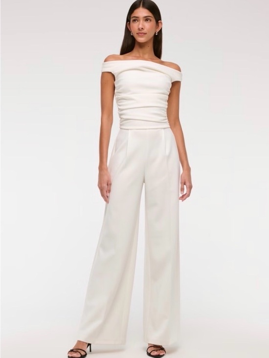 Abercrombie & Fitch Pants - Abercrombie & Fitch Off-the-Shoulder Wide-Leg Jumpsuit in White